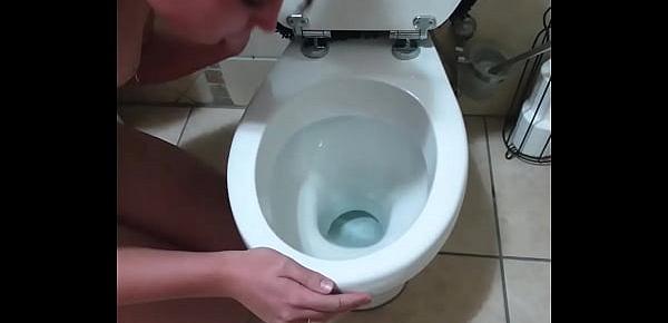  Pigtailed teen sucks dick after being pissed on and licking the toilet clean | face spitting and slapping